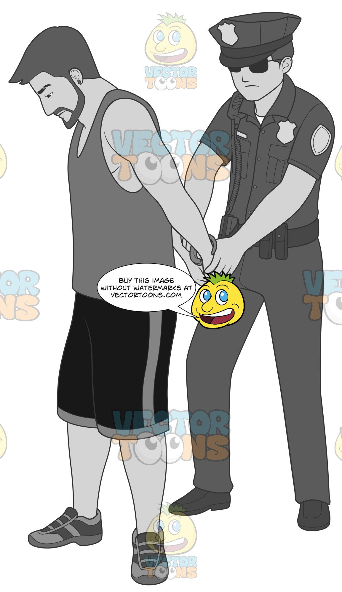 Male cop putting on. Handcuffs clipart person