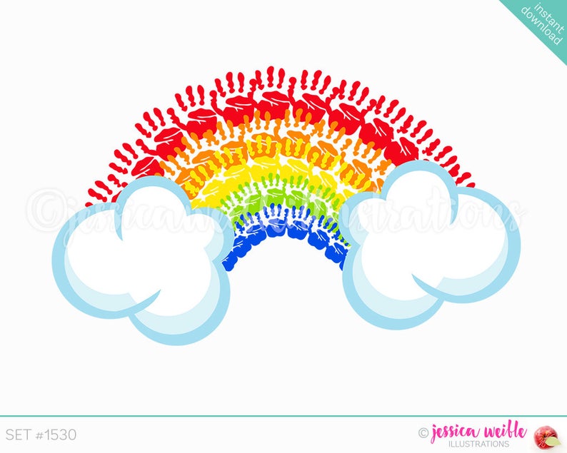 Instant download clip art. Handprint clipart rainbow