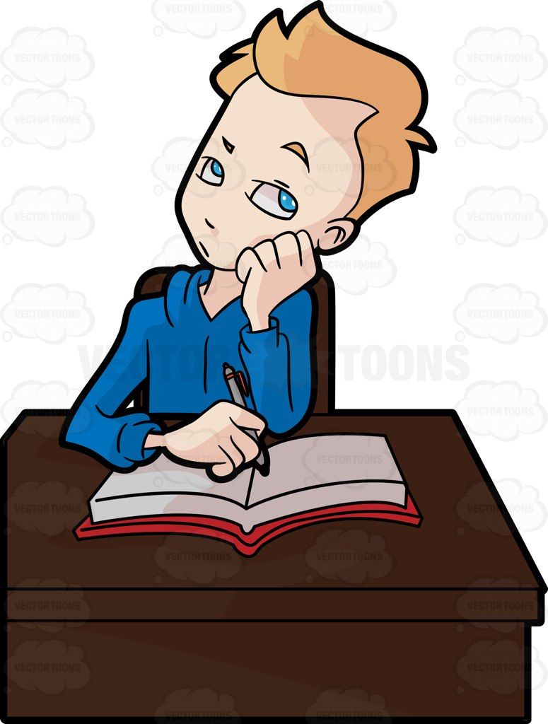 Writer clipart study. A male student thinking