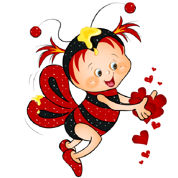 Cartoon bee with red. Ladybug clipart heart