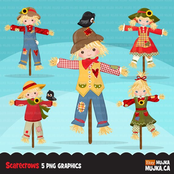 Scarecrow fall fields character. Harvest clipart birthday