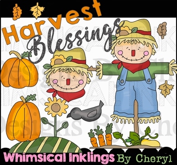 Harvest clipart whimsical. Blessings scarecrow and fall