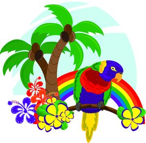 Hawaiian palm trees clip. Hawaii clipart parrot