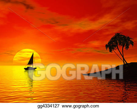 sunset clipart ocean boat