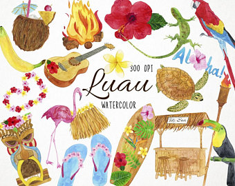 Hawaii etsy . Luau clipart tropical party