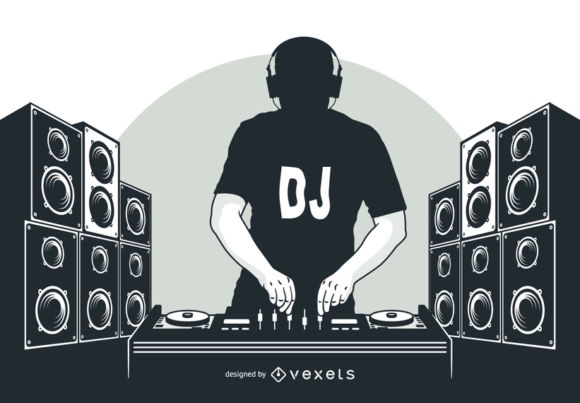 Black and white silhouette. Headphones clipart dj turntable