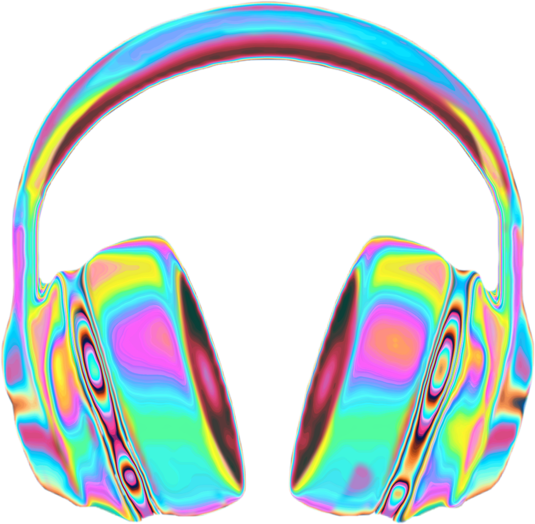 Headphones clipart sign. Holographic holo rainbow music