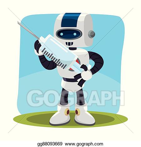 Robot clipart health. Vector stock holding syringe