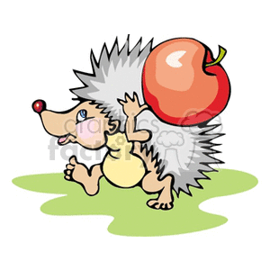 Hedgehog clipart cartoon. Carrying an apple royalty