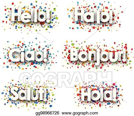 Hello clipart colorful. Eps vector card with