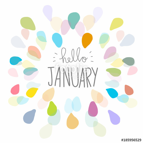 January word and frame. Hello clipart colorful