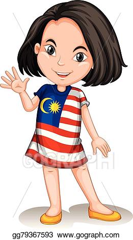 Hello clipart hello girl. Eps illustration malaysian waving
