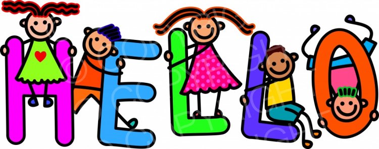 Kids greeting title text. Hello clipart nice kid