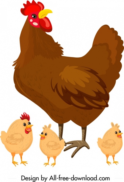Hen clipart colorful chicken. Family painting chicks icons