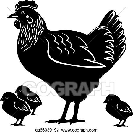 Hen clipart vector. Stock with chicks illustration