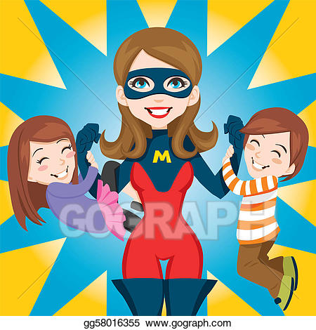 Hero clipart strong superhero. Vector art super mom