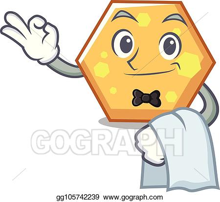 Hexagon clipart animated. Vector stock waiter mascot