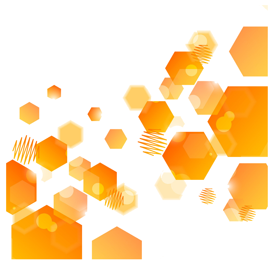 Abstract art translucent pattern. Hexagon clipart orange