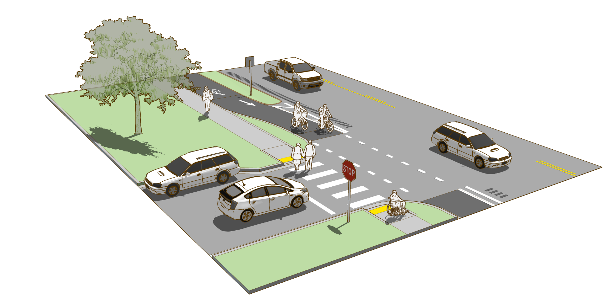 Separated bike lane design. Highway clipart rural road