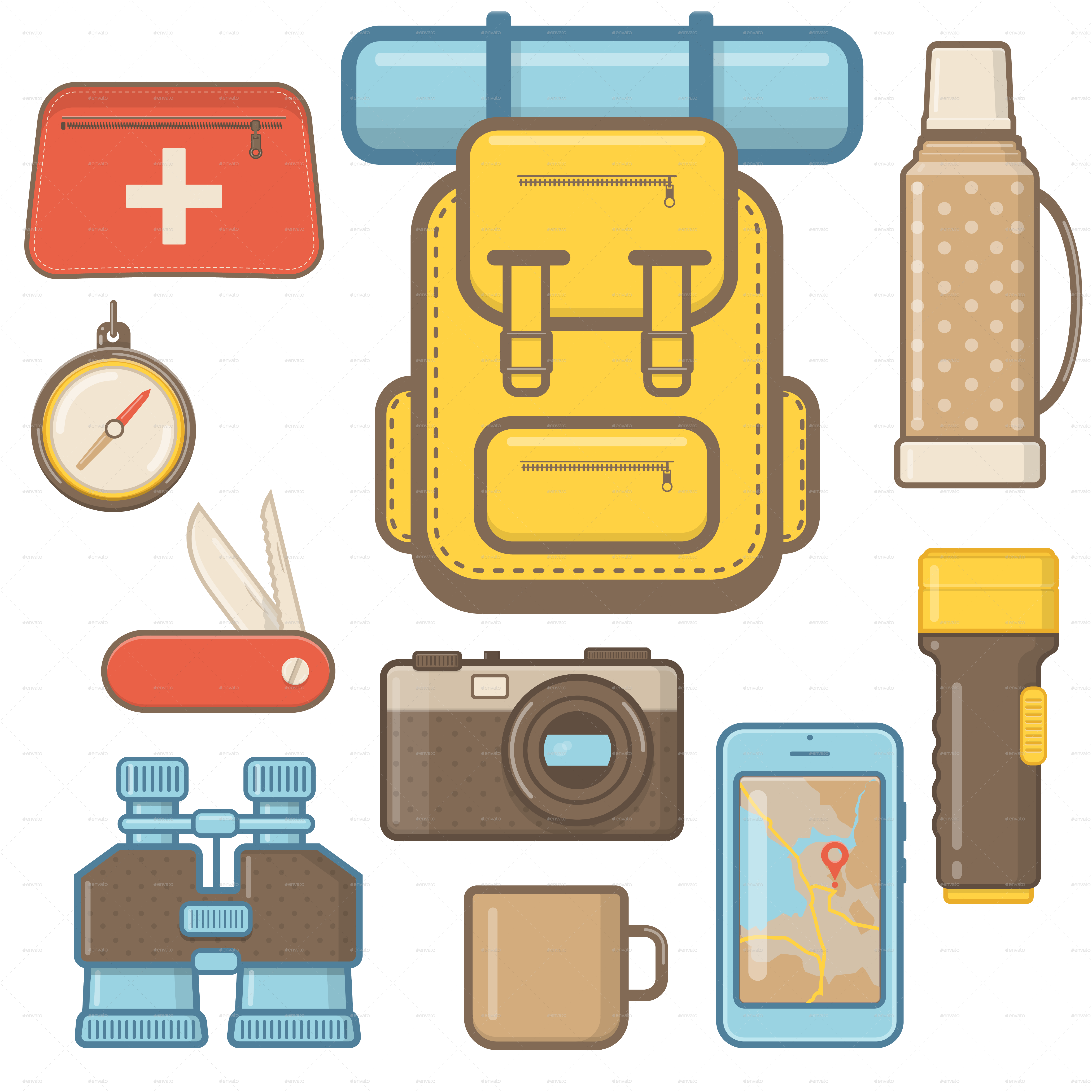And hiking equipment elements. Hike clipart camping