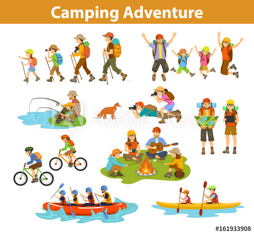 Hiker clipart family adventure. Couple children camping rafting