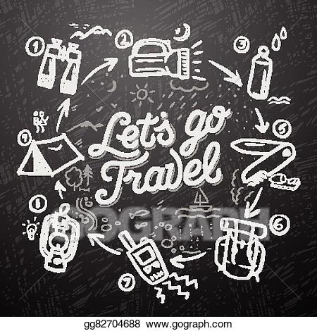 Vector travel and doodle. Hiking clipart adventure theme