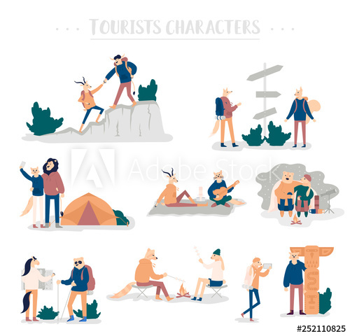 Hiking clipart adventurous girl. Guy and pitching tent