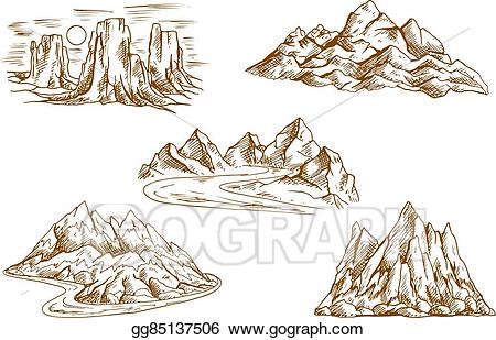 Hiking clipart rock mountain. Eps illustration landscapes retro