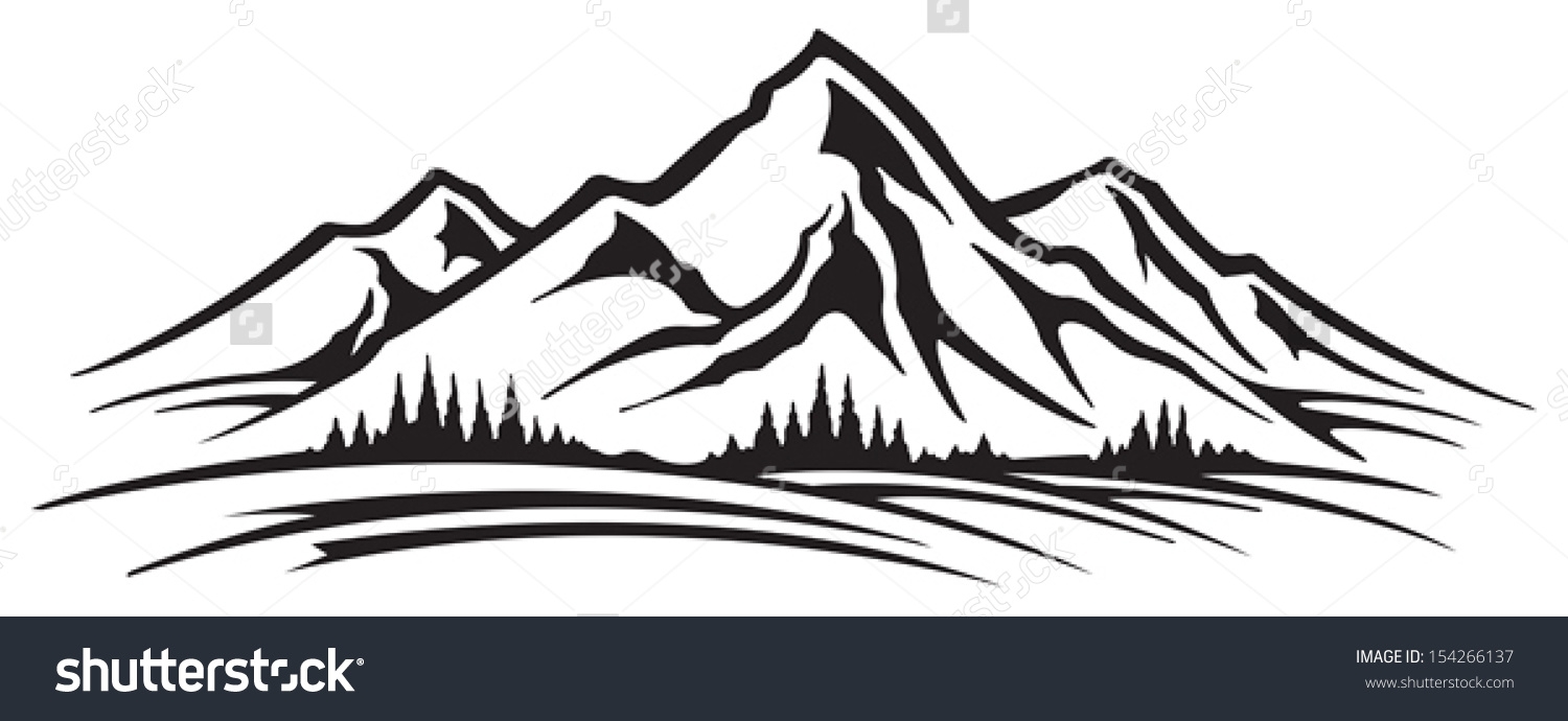 mountains clipart black and white