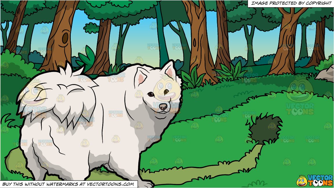 Hill clipart hole. An adorable samoyed dog