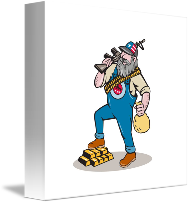 Hillbilly clipart hat. Man rifle gold bars