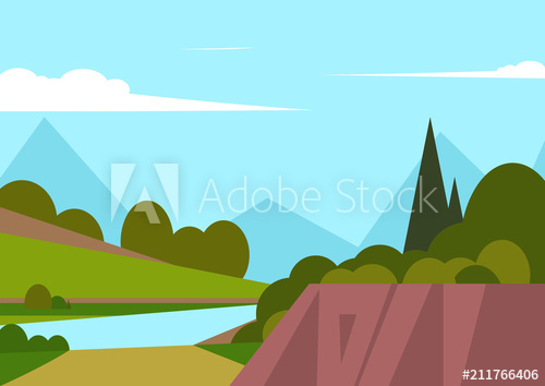 Hills clipart beautiful sky. Vector illustration of landscape