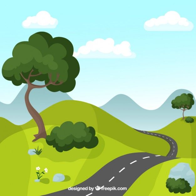Road throught the green. Hills clipart field