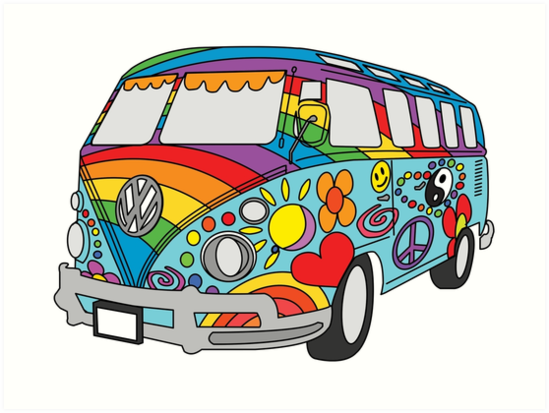 Hippie clipart hippie bus. Summer flower background van