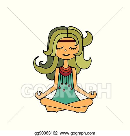 Vector art hippie girl. Meditation clipart peaceful