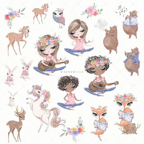 Hippie clipart spring. Boho woodland 