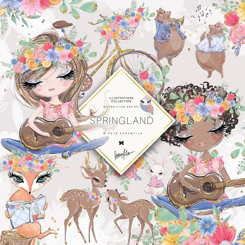 Boho woodland karamfila s. Hippie clipart spring