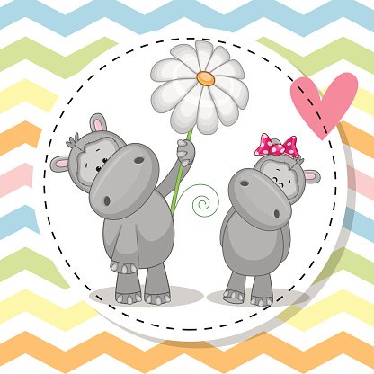Hippo clipart two. Greeting card with hippos