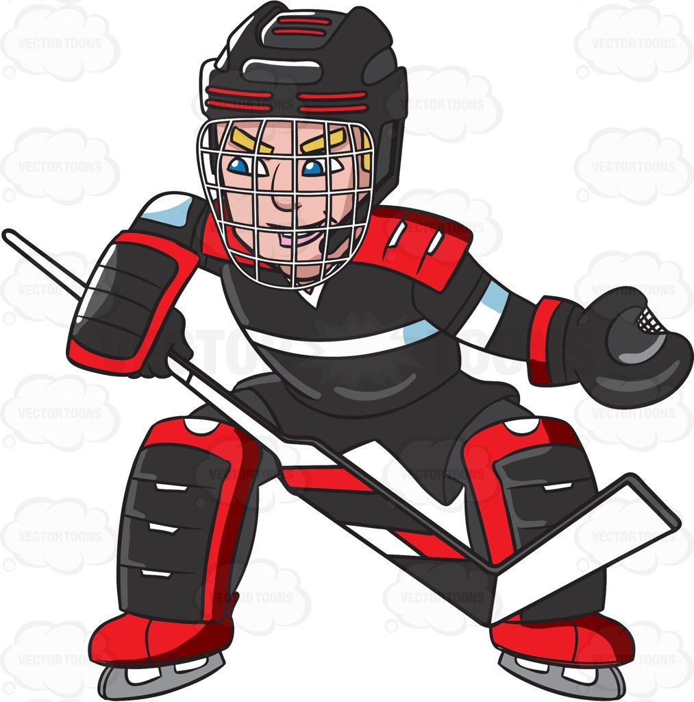 Hockey clipart vector. A goaltender prepares to