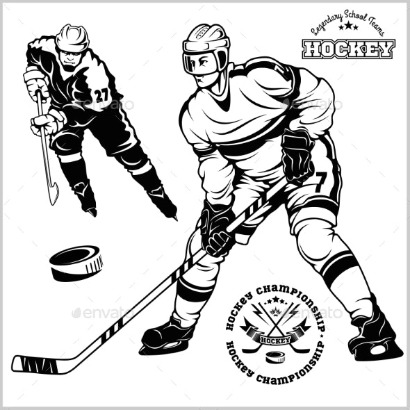Hockey clipart vector. Ice players set 