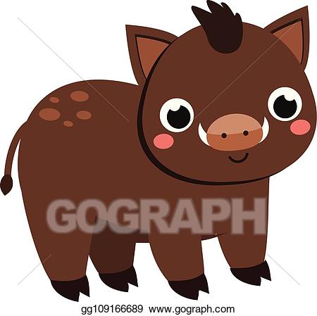 Hog clipart brown pig. Vector illustration cute boar