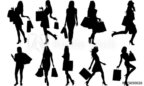 Holiday clipart person. Woman shopping silhouette with