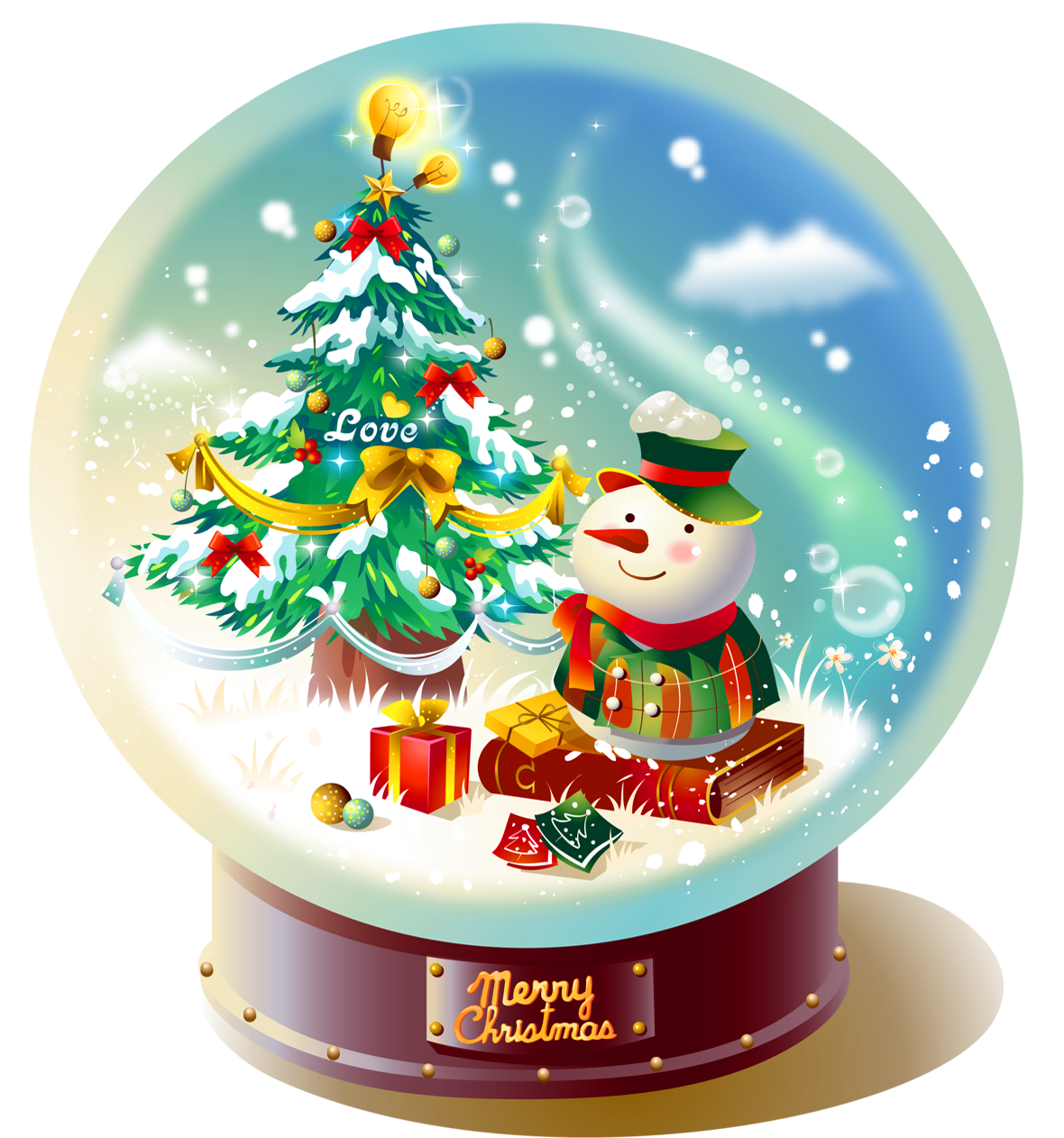 Transparent christmas with snowman. Holidays clipart snowglobe