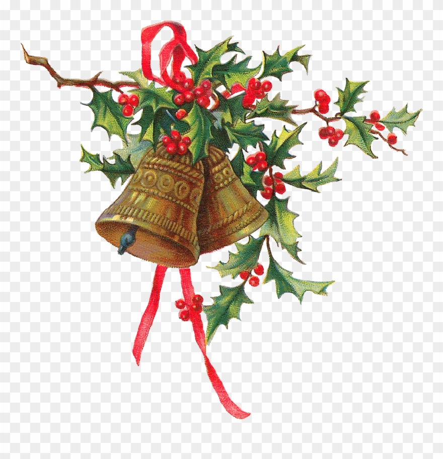 Antique images gold bells. Holly clipart christmas bell