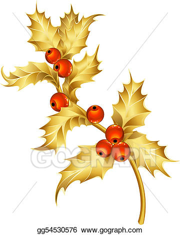Vector art eps gg. Holly clipart gold