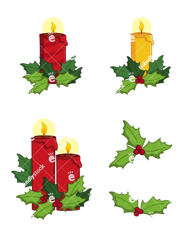 Holly clipart vector. Christmas candles and collection
