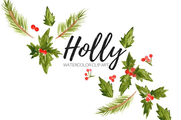 Holly clipart watercolor. Clip art illustrations creative