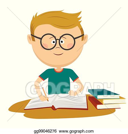Vector art little nerd. Homework clipart boy