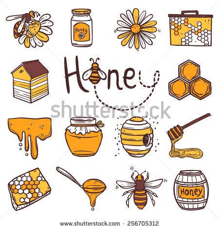 Honey hand decorative icons. Honeycomb clipart drawn