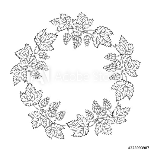 Hand drawn round vintage. Hops clipart wreath